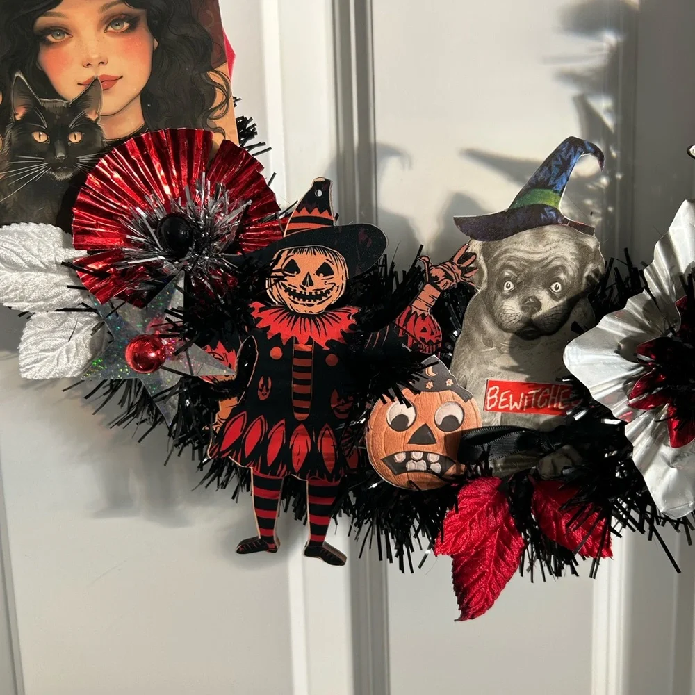 Vintage Repurposed Halloween Festive Holiday Wreath